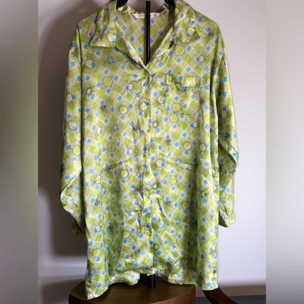 Vintage Victoria Secret Oversized Sleep  Floral Shirt SATIN Sz L